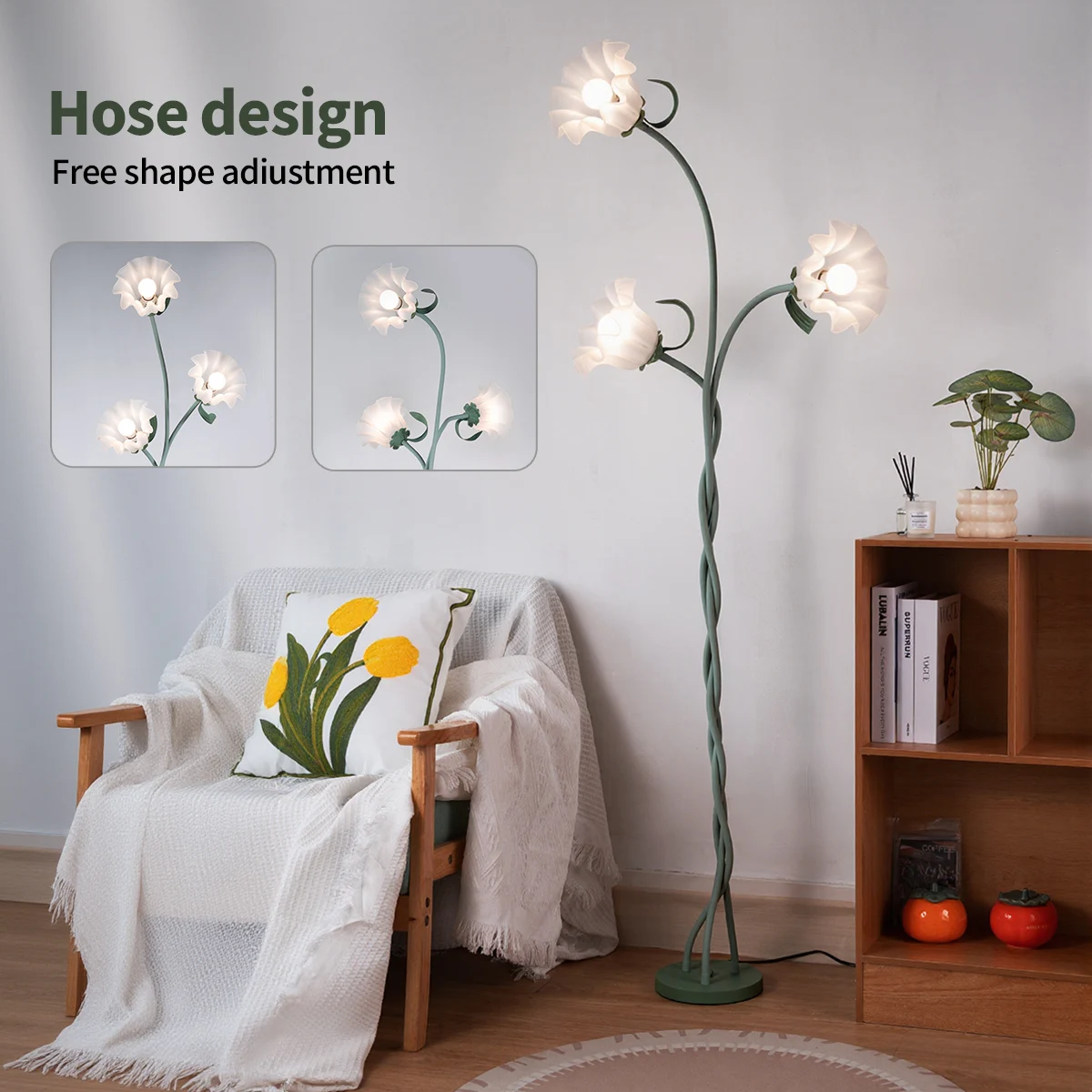 Retro 3-Head Flower Floor Lamp with Adjustable Necks & Dimmable Light 2