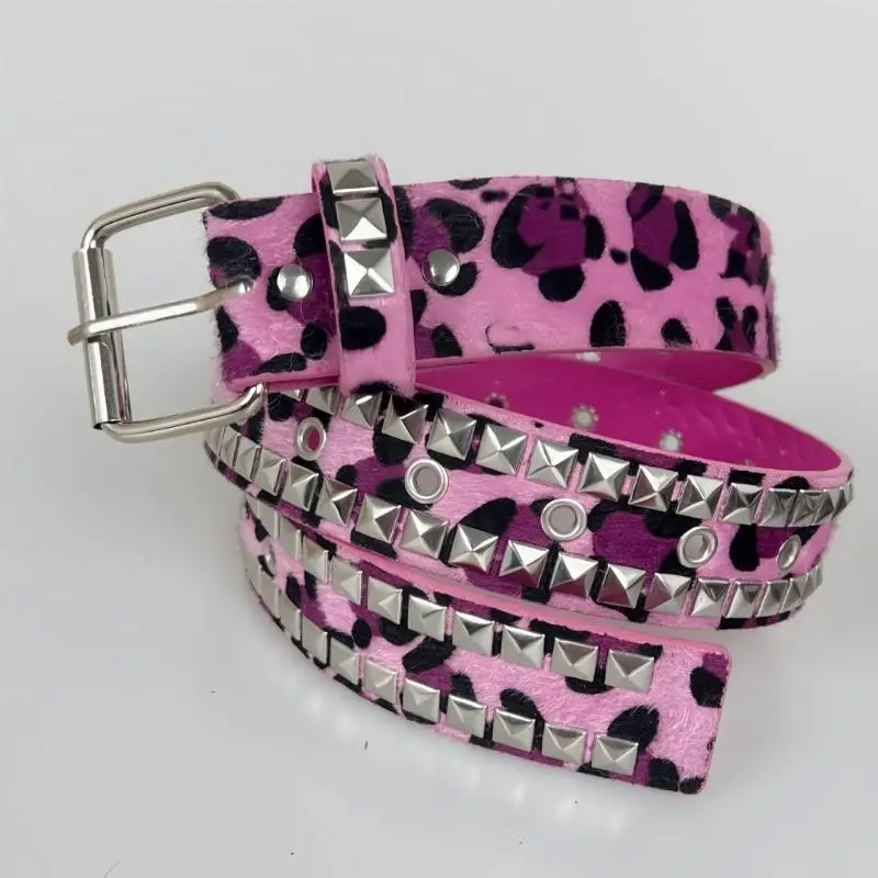 

31BB Leopard Print Metal Studs Belt Soft Waist Cincher for Women Men Fashion