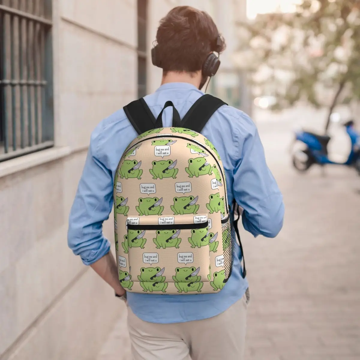 

Cute Frog With A Knife Backpack Student BookBag Children School Bag Laptop Shoulder Bags for Men Women