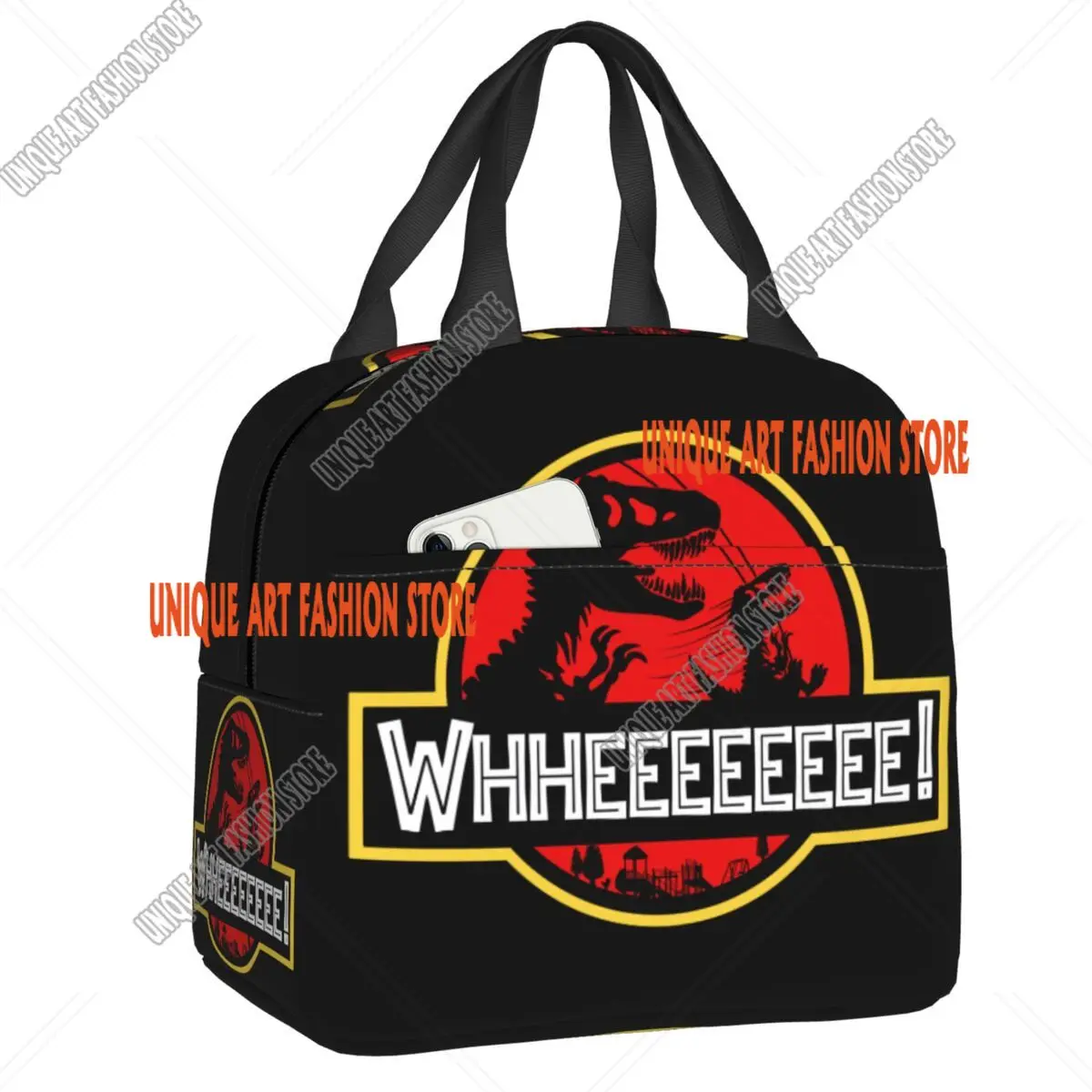 Custom Dinosaur World Jurassic Swingset Resuable Lunch Box for Women Waterproof Whheeeee Thermal Cooler Food Insulated Lunch Bag
