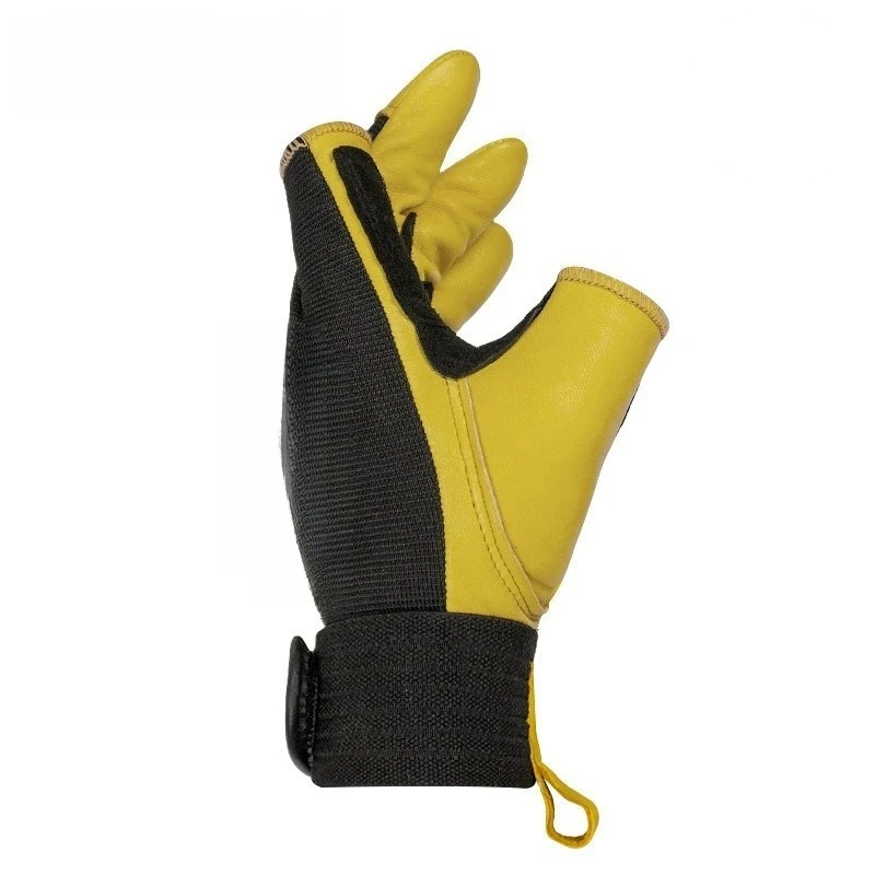 Two‑Finger Exposed Goat Skin Work Gloves For Rock Climbing Rappelling Rescue Operation Outdoor Protective Hand Wear Accessory