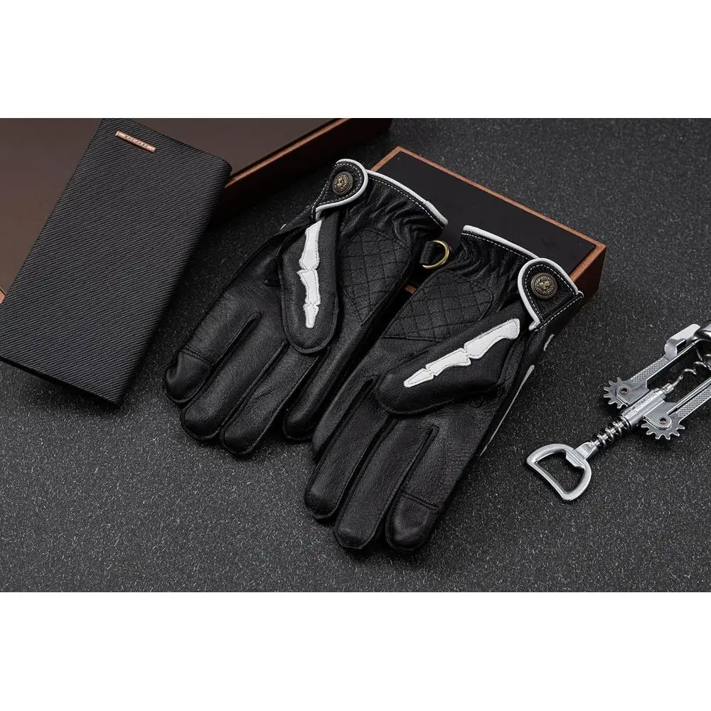 Men's Deerskin Leather Motorcycle Gloves with Non-Slip Palm and Warm Lining for Winter Riding
