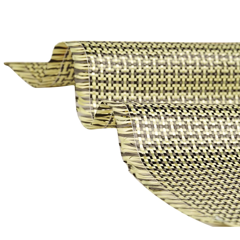 185gsm Carbon Aramid Fiber Hybrid Fabric Plain woven  I-shaped Square Fabric Yellow