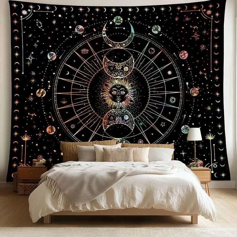 VIKAMA Fantasy Mushroom Forest Tapestry, Psychedelic Fairy Tale Moonlit Wall Hanging for Bedroom Living Room Decor