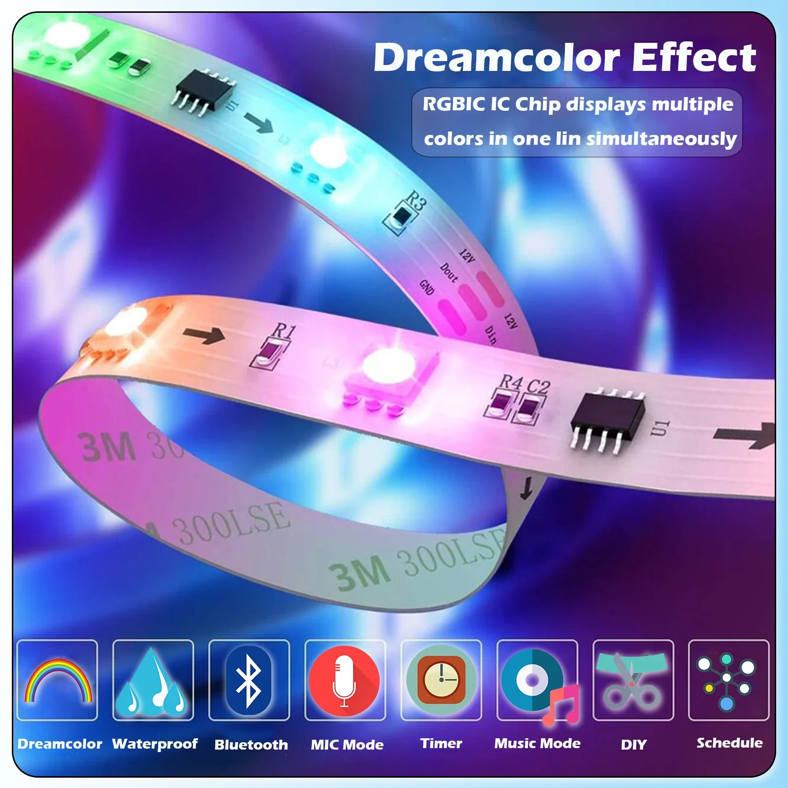 Bande lumineuse LED adressable RGBIC Dreamcolor, veilleuses, éclairage domestique magique, contrôle par application, 65 pieds, 20m