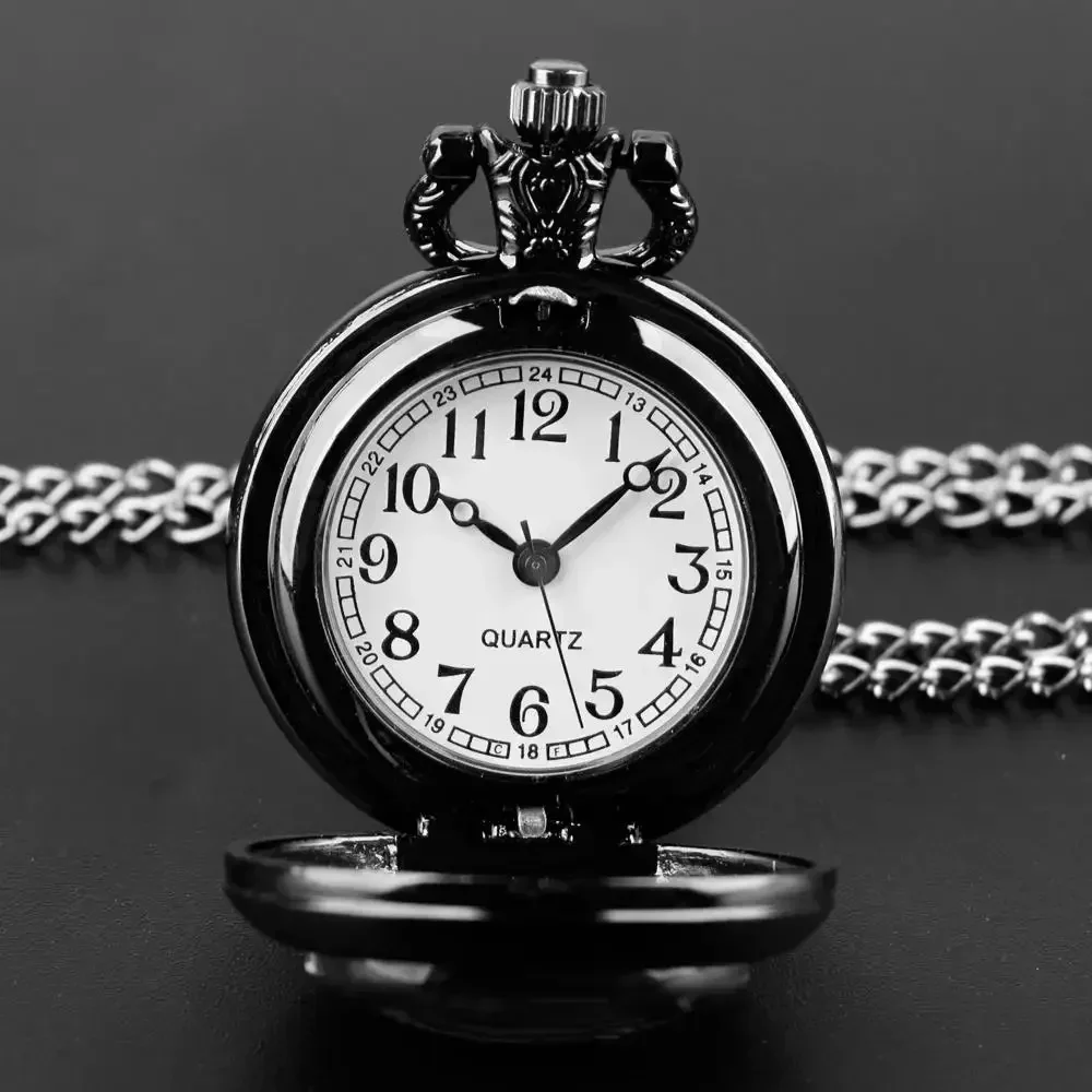 Vintage Black Raven Pattern Quartz Pocket Watch with Chain Necklace Retro Steampunk Pendant Watch Collectible Gift for Men