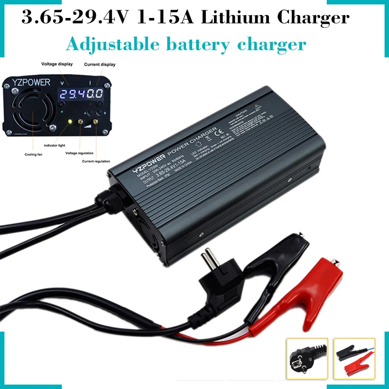 

Adjustable Charger 3.65V-29.4V 1-15A Lifepo4 Lithium Battery Pack LED For 3.65V 14.6V 29.2V Lithium iron Cells Aluminum Shell