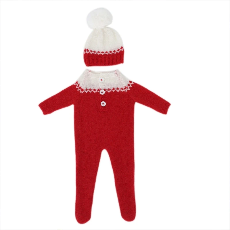 

F62D Lovely Babe- Accesorios Picture Outfits Hat and Romper- Bodysuits Boy / Girl Costume for Baby Photo Studio