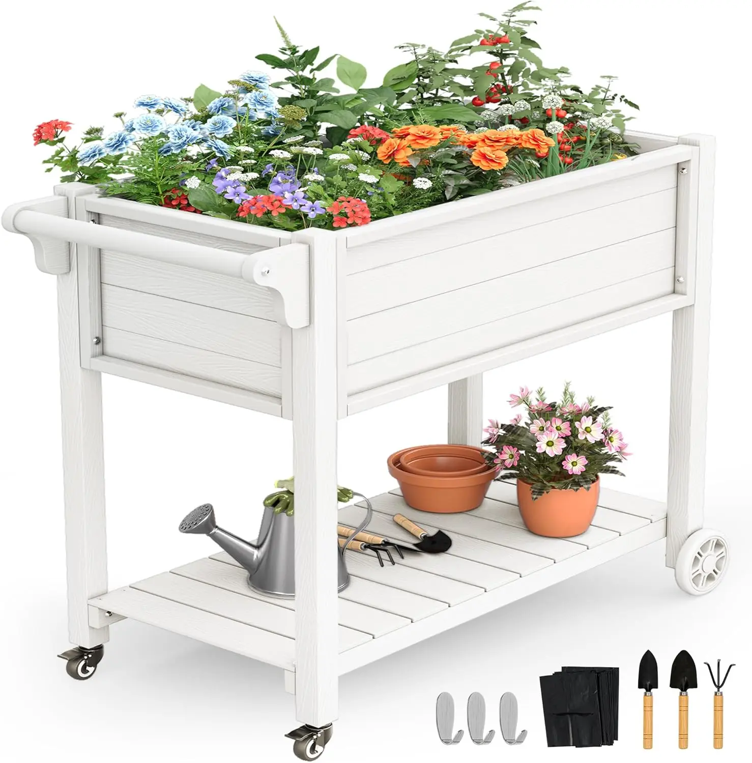 Raised Garden Beds Outdoor, 40 x 21 x 34 in, Raised Garden Bed with Wheels Lockable & Handlebar, Raised Garden Bed with Legs