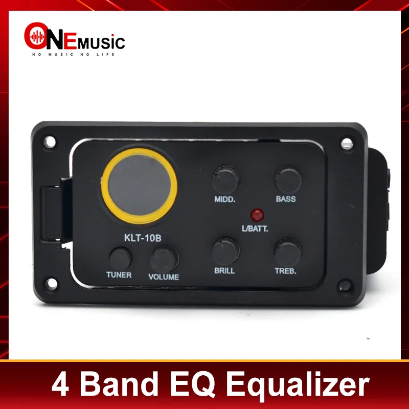 KLT-10B 4 Band EQ Equalizer Preamp Pickup with Round Screen Tuner for Travel Guitar 36 and 38 Guitar Black