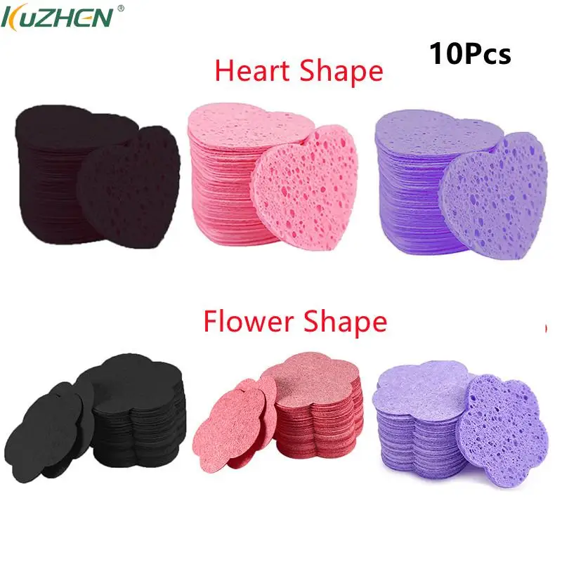 10pcs Estheticians Compressed Cosmetic Heart/Flower Shaped Cleansing Water Absorption Wood Pulp Pads Puff Facial Sponges Washing