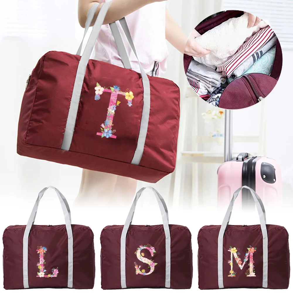 

Handheld Travel Bag with Zipper Large Capacity Spacious Durable Reusable Fashion Duffel Pack Pink Pattern Printing Series