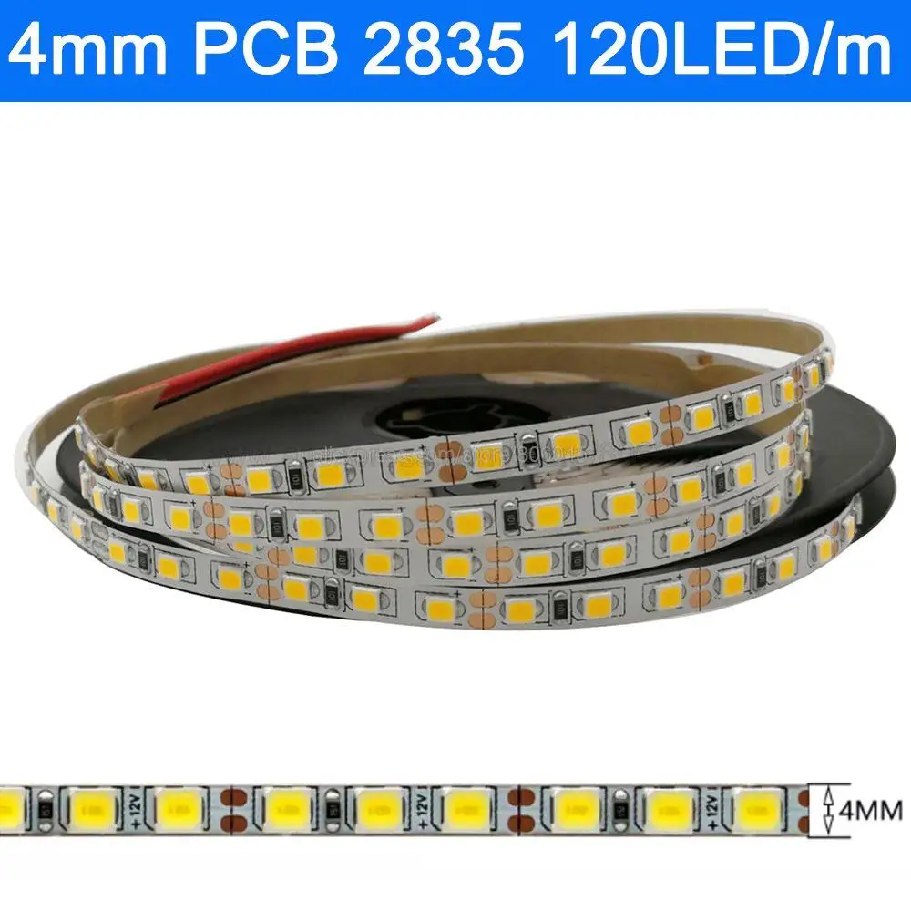 5m 5V 12V 24V DC SMD 2835 LED Strip Tape Light Ribbon 60/120/180/240/480LED/m Single Double Row 5mm 8mm 10mm 15mm Width PCB