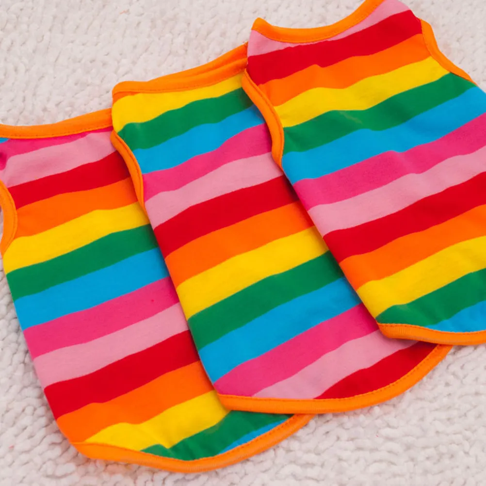 Dog Puppy Dress Rainbow Stripe Size Summer Pet Clothes Vest Shirt Fashion Design for Outdoor and Photo Taking
