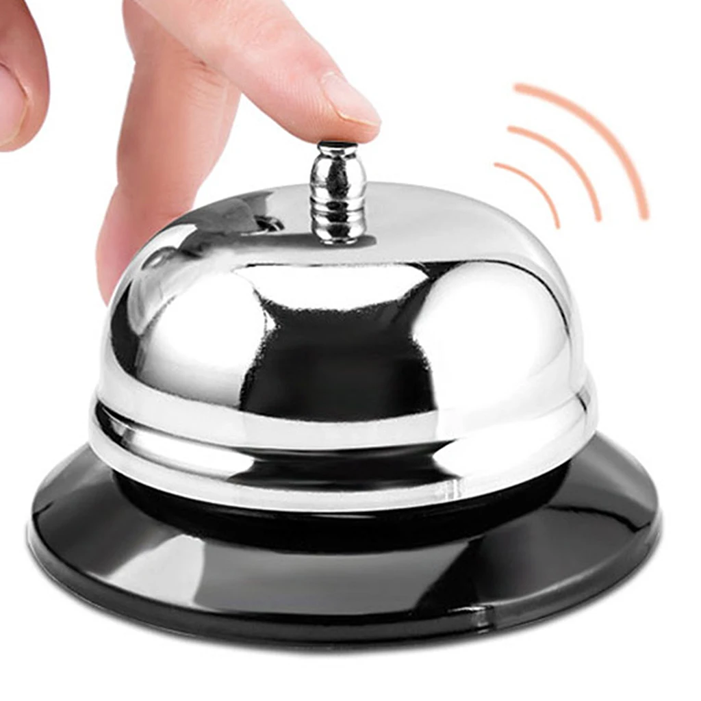 Silver Stainless Steel Call Bell Compact Desk Bell for Reception Counter Hotel Bar School Classroom