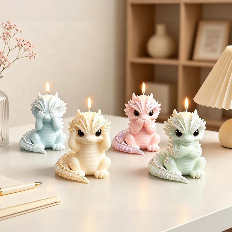 4 Style Cute Little Dragon Silicone Mold DIY Cartoon Dragon Handmade Aromatherapy Candle Concrete Gypsum Epoxy Resin Making Mold view 2