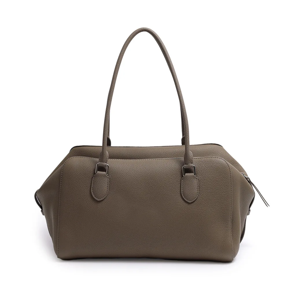 

2026 Top-grain Cowhide Boston Bowling High-end Genuine Leather Women's Bag, Large Capacity Handbag, Pillow Bag