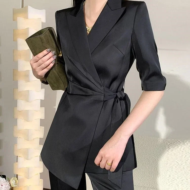 

Новый черный женский костюм, повседневная летняя коллекция в британском стиле, профессиональная официальная одежда