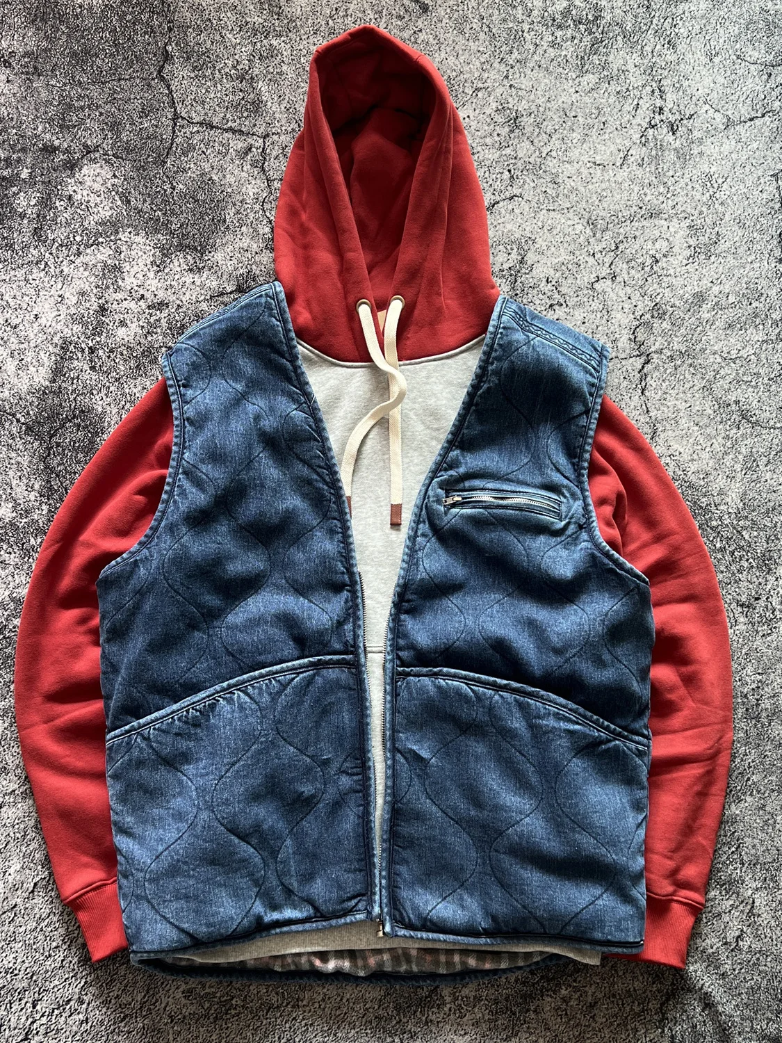 

Thiened Cotton Workwear Vest Retro Blue Denim No Collar Elastic Layering Youth Trend Autumn Zipper Decorated Leisure Fit