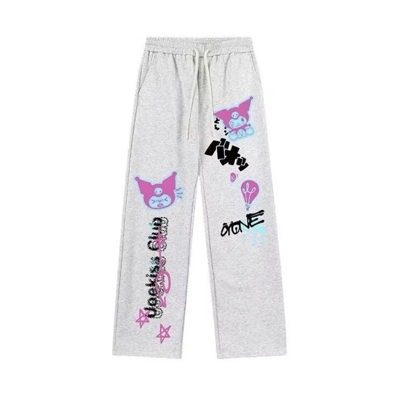 Korean Fashion Versatile  Trousers Kuromi Print Sweatpants Women Hip Hop Retro Casual Pants Women Cute Straight Tube Y2k Pants