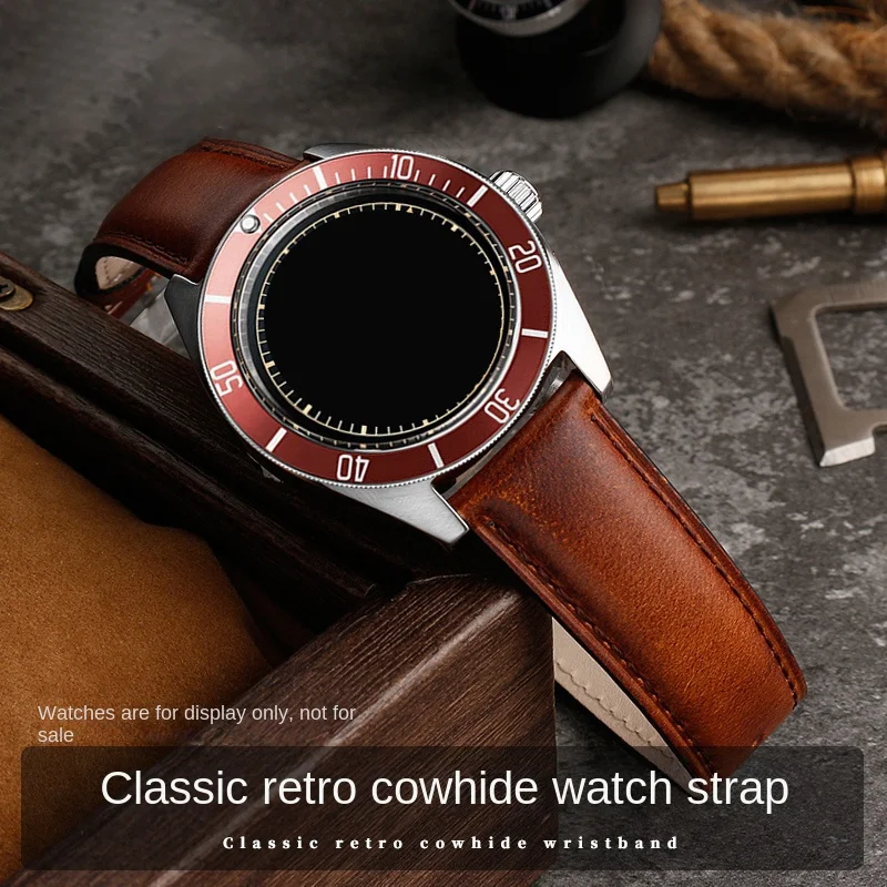 

Flat mouth universal suitable for TIMES T49963 Rolex Tudor Longines Casio strap Vintage cowhide strap Men's accessory 20 22mm