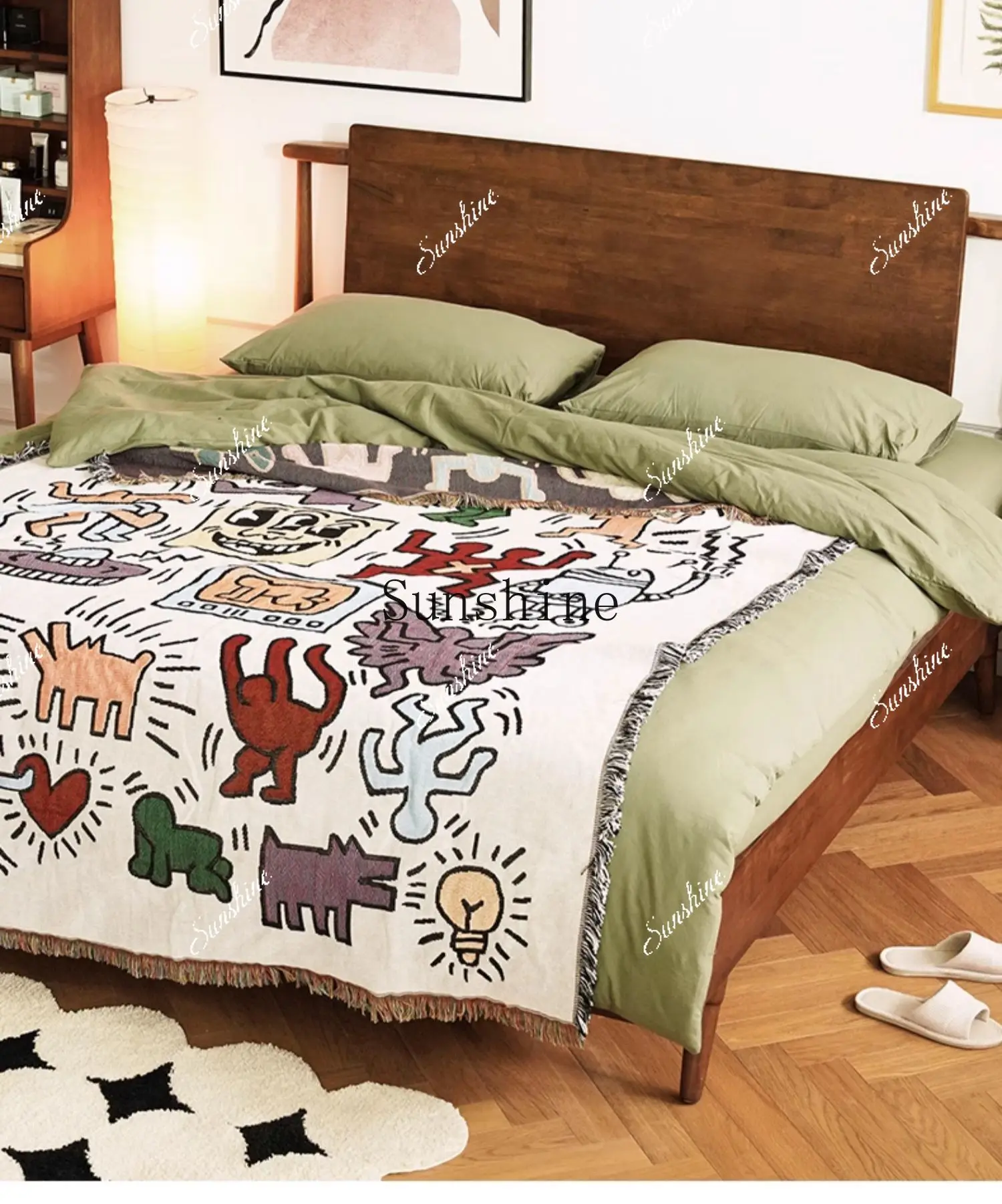 

Nordic all solid wood 1.8 master bedroom double retro furniture with socket FT