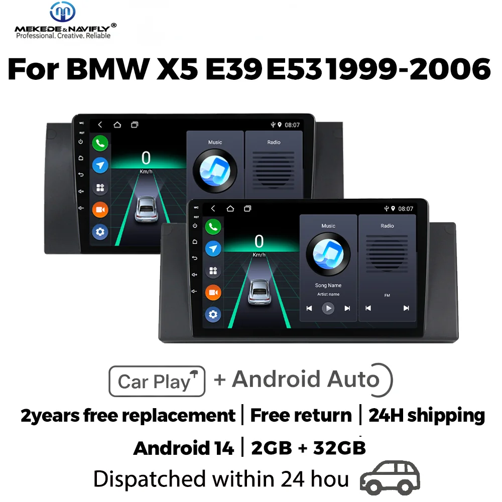 

Автомобильная аудиосистема MEKEDE&NAVIFLY Android 14 для BMW 5 E39 E53 X5 1995-2006, 2 Din, Carplay, мультимедийный проигрыватель