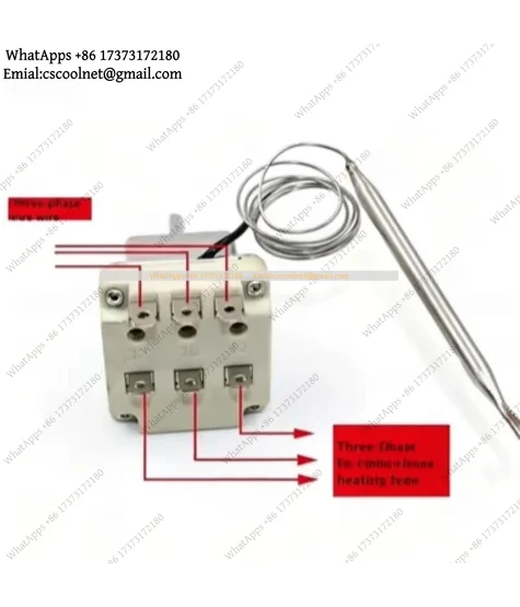 k3 6-Pin Capillary Thermostat 380V 16A 25A — Adjustable Temperature Controller Switch with Probe, 30–300°C