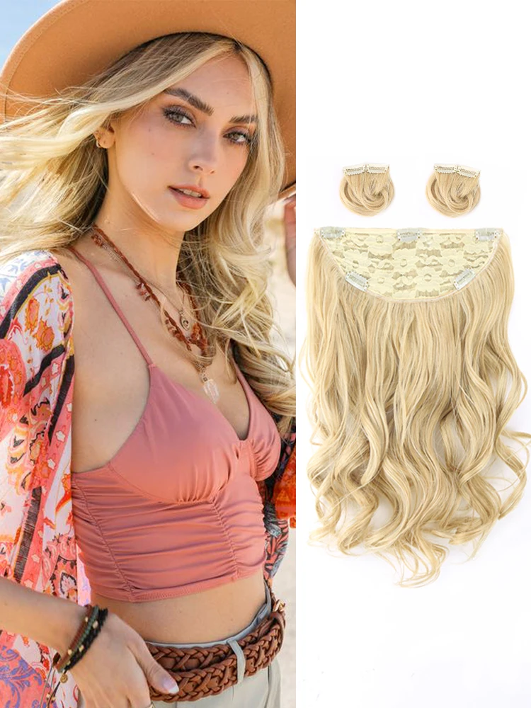 Extensión de cabello con 5 clips, postizos falsos resistentes al calor, peinados largos ondulados, extensiones de cabello sintético con Clip, 18 pulgadas