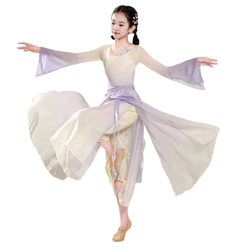 Trajes de dança clássica das crianças elegantes roupas de gaze estilo chinês trajes de dança meninas roupas de prática trajes de dança chinesa