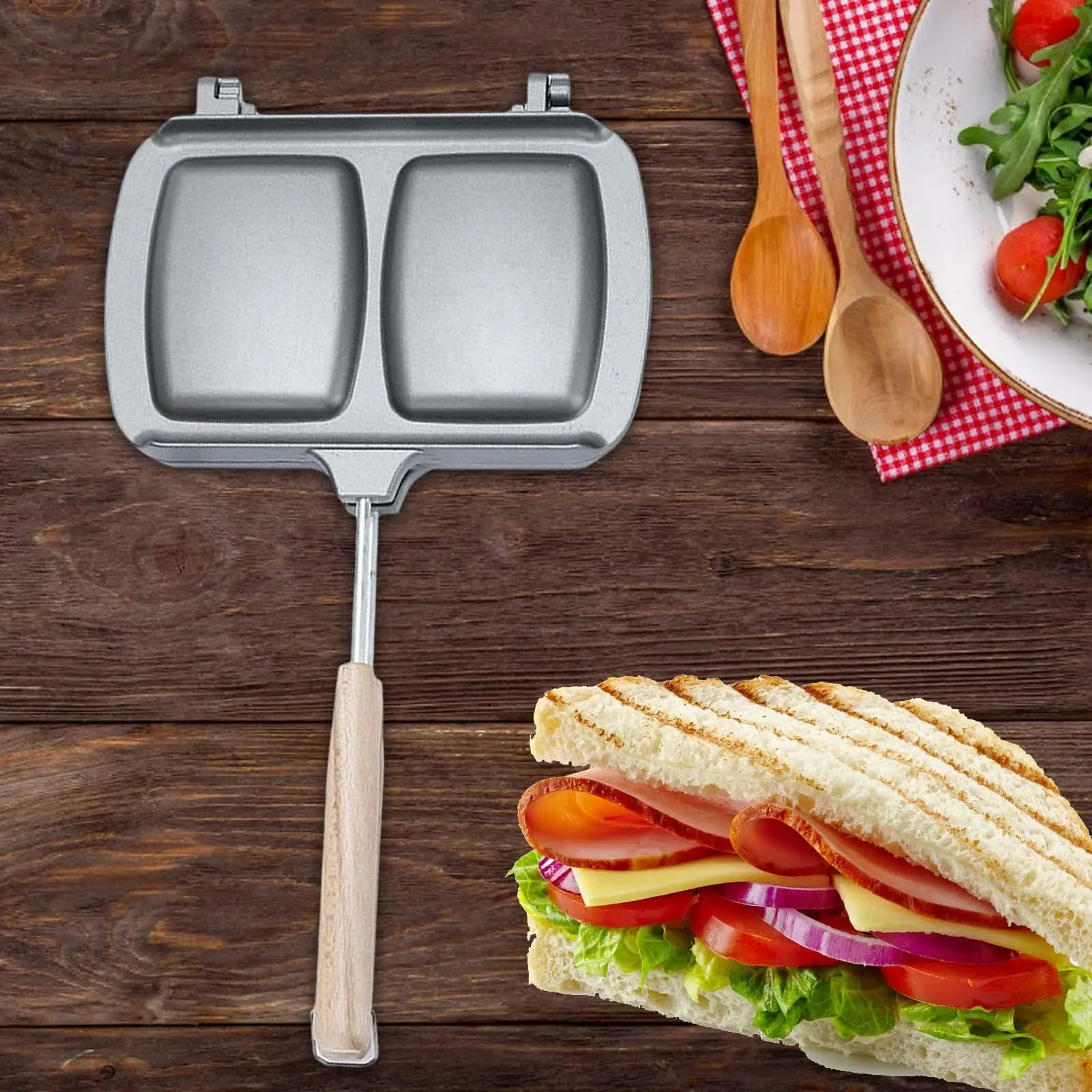 Bread Toast Maker Non Stick Coating Grill Pan Sandwiches Maker for Indoors and Outdoors Induction Cooker Stove Top Kitchen