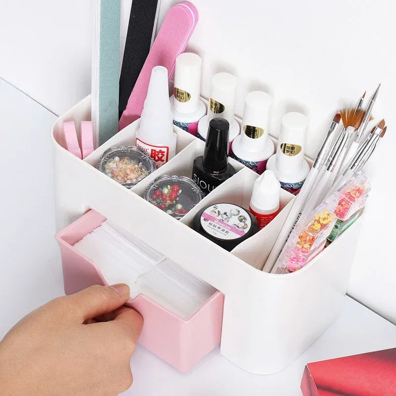 Organizador de Plástico para Arte en Uñas, Caja de Almacenamiento para Removedor de Gel, Algodón y Palitos, Accesorios de Limpieza para Escritorio 2