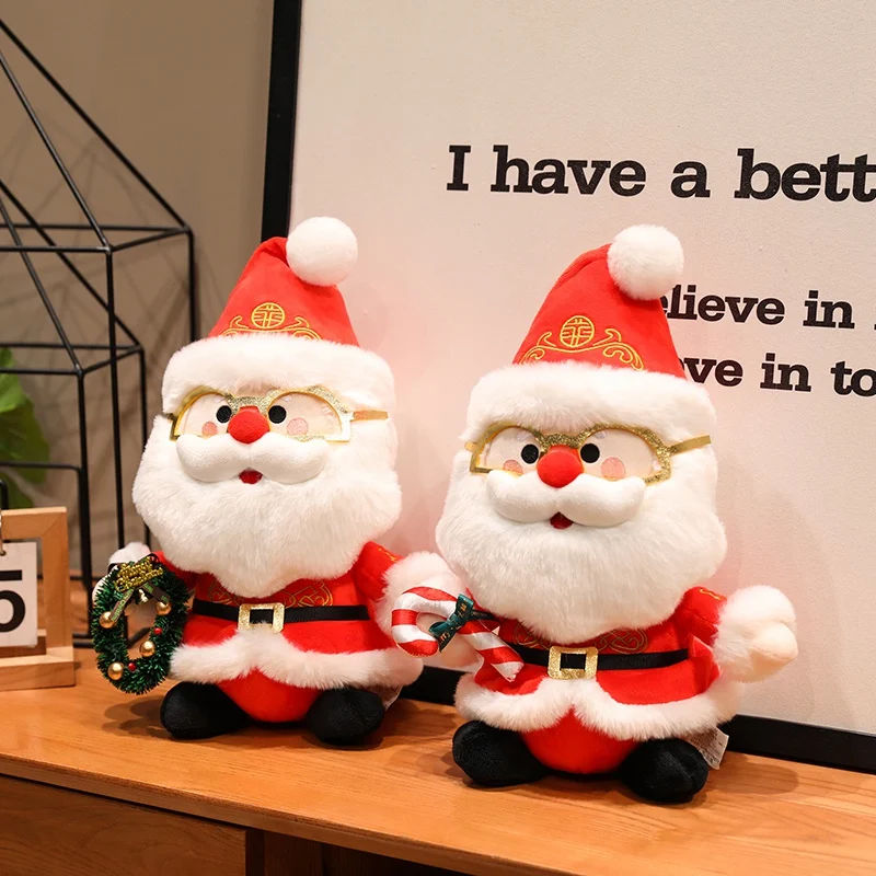 32cm bonito dos desenhos animados papai noel com fio dourado óculos brinquedos de pelúcia recheado anime plushie bonecas natal festa em casa decoração presentes