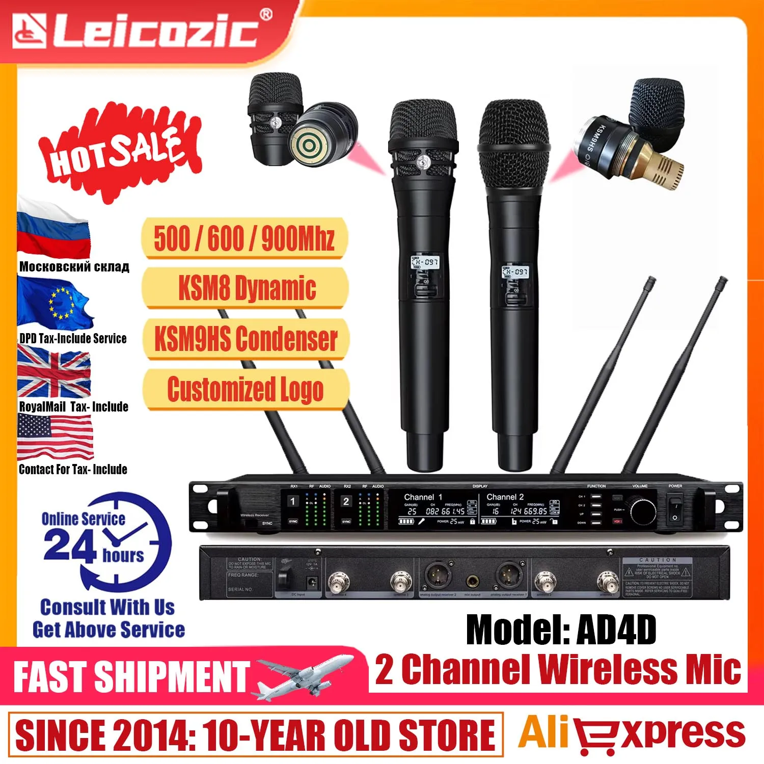 

Leicozic AD4D/KSM9 900/500/600Mhz Stage Microphone Wireless System Condensor Microfone Hand Mic Lavalier Microfono UHF Microfon