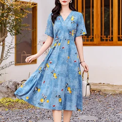 New Fashion Summer Dresses For Women 2024 Plus Size Dress Casual Vintage Elegant Print Floral Loose Dresses Woman Clothes