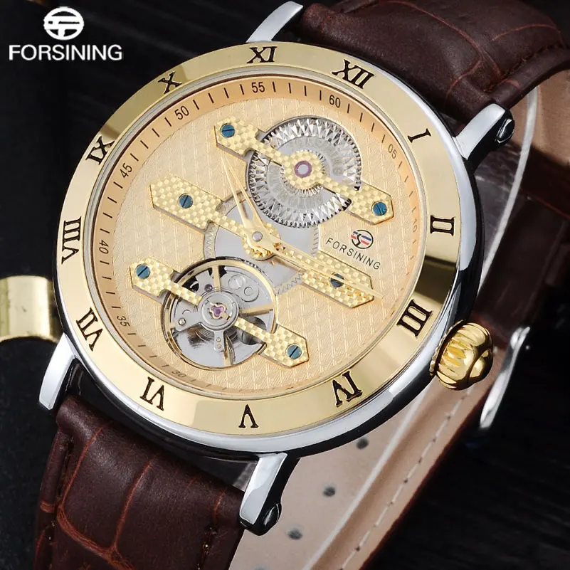 FORSINING 2023  Brand Luxury Mechanical Watch Men 30M Waterproof Tourbillon Automatic Watches Leaher Band Creative Gear Clock