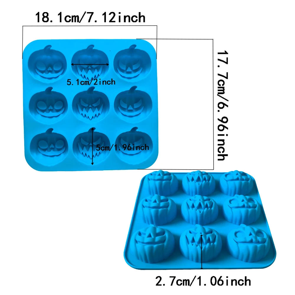 9 Holes Smiley Face Pumpkin Mold, Halloween Silicone Baking Mold, Chocolate Pudding Dessert Bread Cake Mold