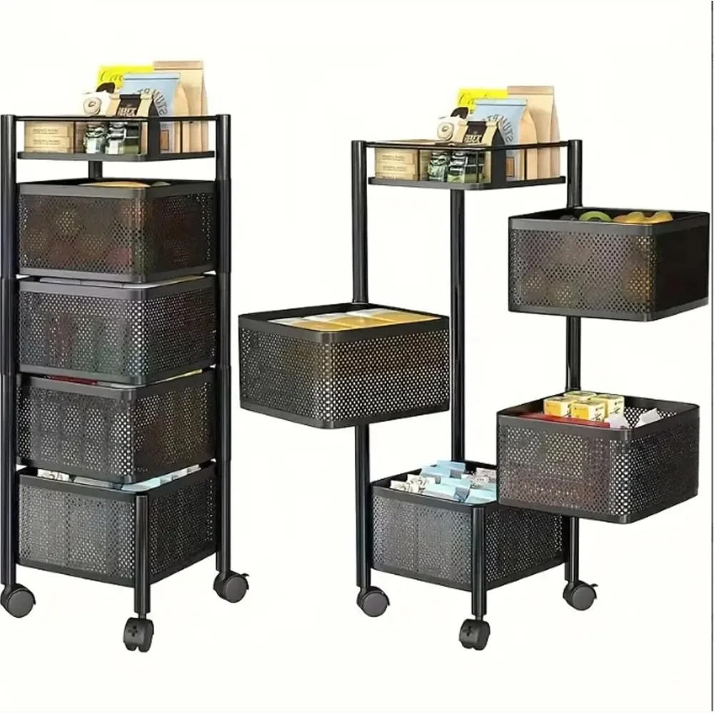 

Rotating Storage Shelf with Wheels Organizer for Home Ideal Living Room Mobile Utility Cart (4 Tier, Black)Racks & Holders
