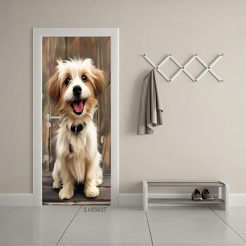 Cute Kitten Puppy Door Stickers - Full Cover Detachable Waterproof PVC Decorative Murals