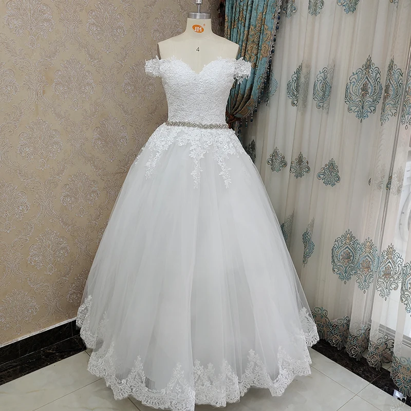 Customized ZJ9183 Gorgeous Appliques A-Line Sweetheart Wedding Dresses 2023 Luxury Crystal Croset Lace Up Back Bridal Gown