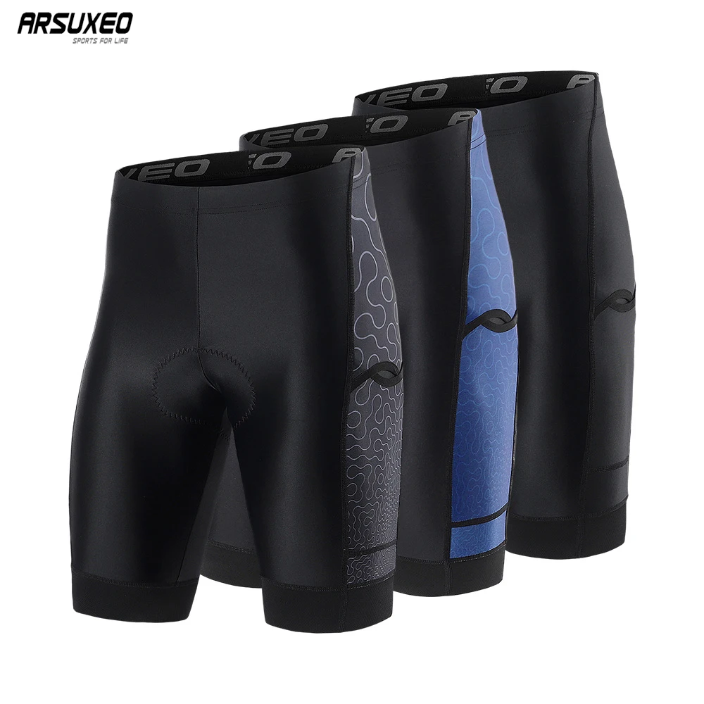 ARSUXEO  Men's Cycling Shorts with Pocket 3D Gel Padded Underwear Tights Road Bike Motorcycle MTB Shockproof Racing Bicycle Bib