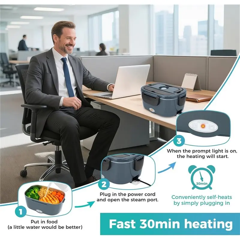 TAIGH-For Car& Truck For Driver& Office Electric Lunch Box 12V/220V Portable Warmer In 304 Stainless Steel Container, With Eu Pl