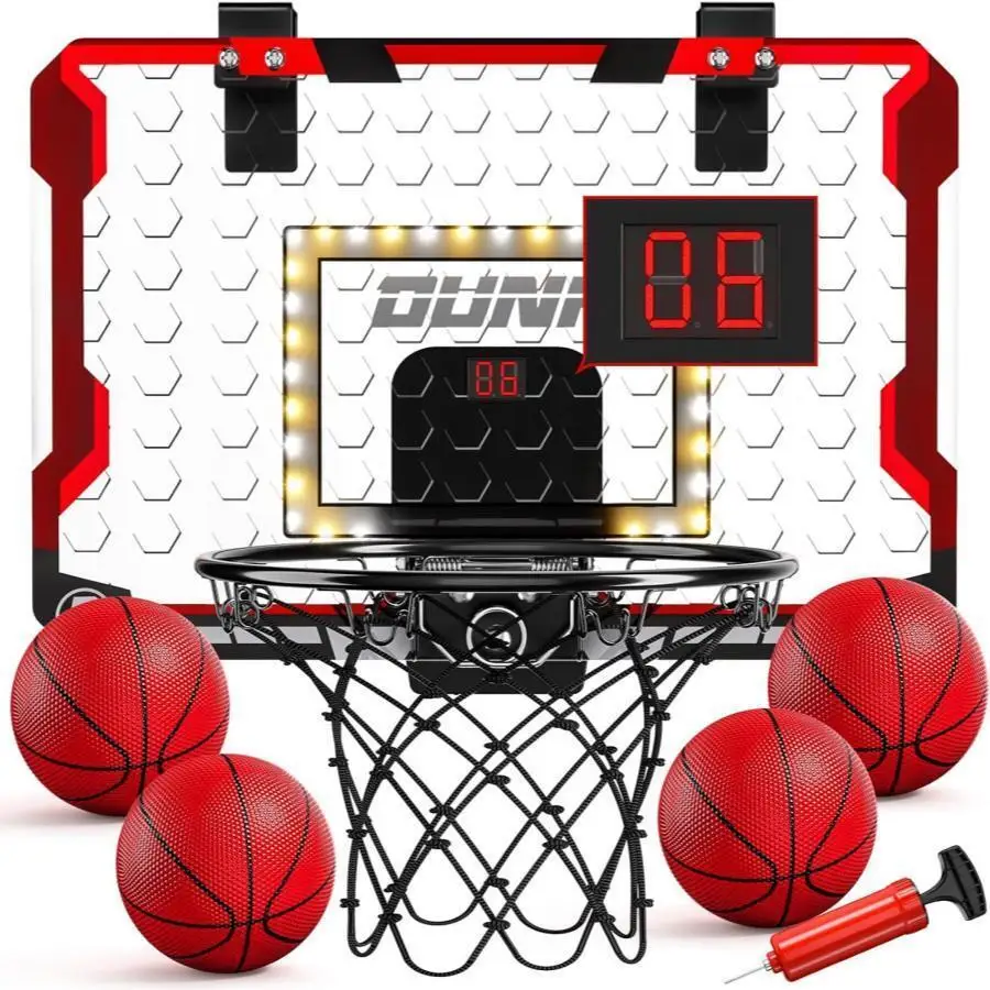 LED light electronic wall mounted basketball hoop, water pool home basketball hoop with 4 basketballs, family party game supplie