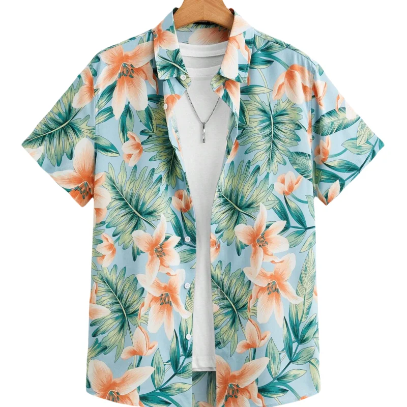 

Children's Clothing Hawaiian Shirts for Children Leaf Print Casual Beach Fashion Shirt Outdoor Clothes for Children Short Sleeve