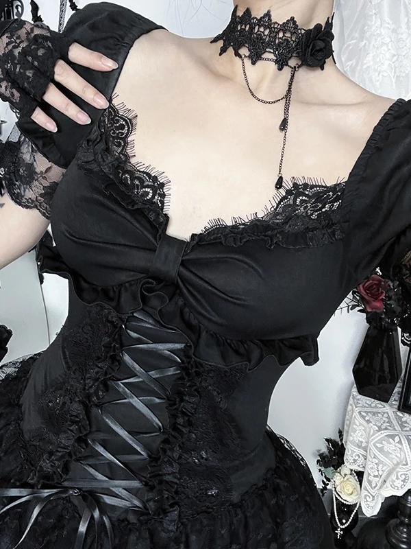 تنورة Gothic Sle loween Bubble Sve Dr ذات الخصر المنفوش مع حزام عالي الخصر من ألياف البوليستر ort Sve Wo...