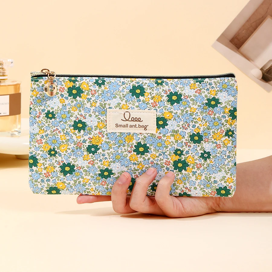 Floral makeup bag Canvas printed zipper hand-held coin purse multi-function mobile phone bag storage bag
