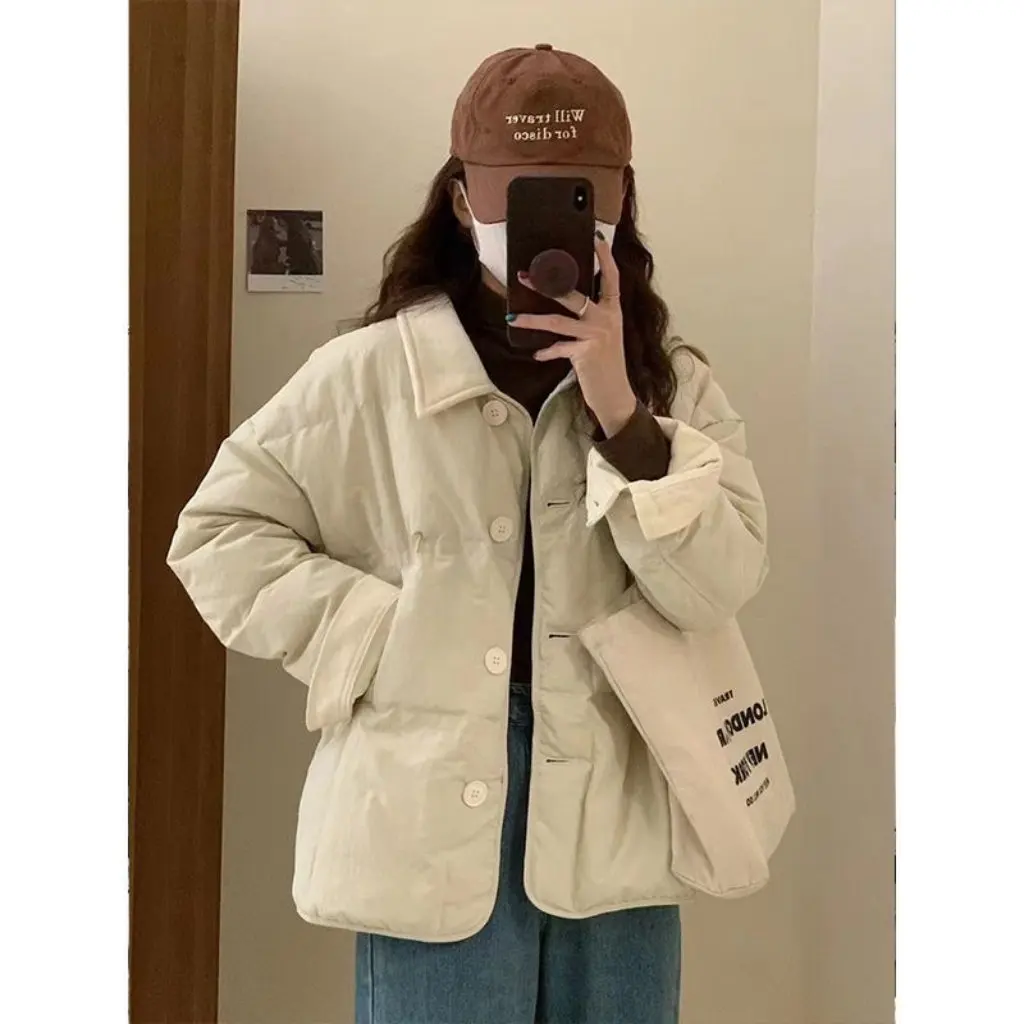 

Women's Quilted Jacket K-Style Fashionable Casual Cotton Outwear Short Lapel Warm Autumn Winter Small People Friendly