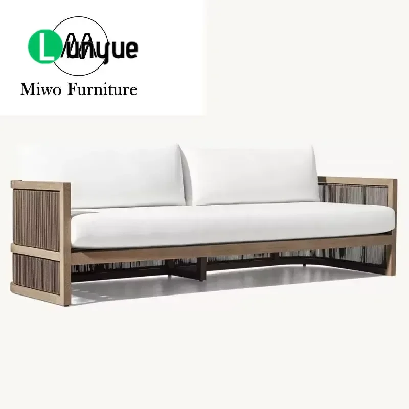 Modern Modular Teak Outdoor Sofa Set U Shape Fabric Garden Furniture for Villa Terrace Patio Durable Weather Resistant