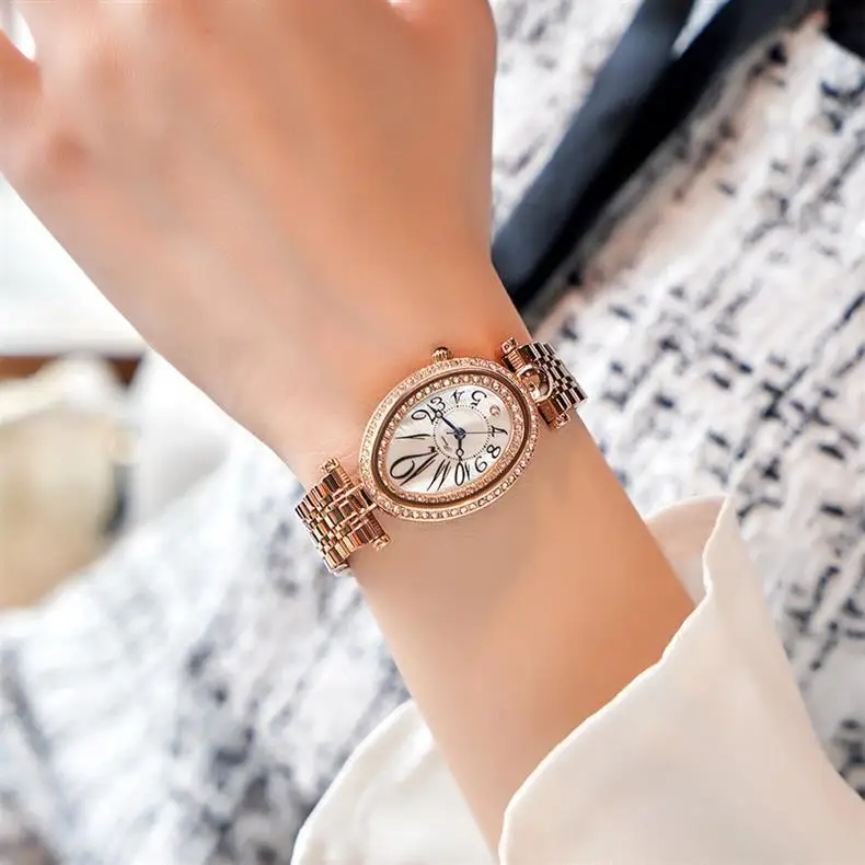 Women Quartz Watch Luxury Oval Tonneau Shaped Orologio Fashion Diamond Reloj Vintage Rose Gold Sliver Clock Ladies Wristwatch