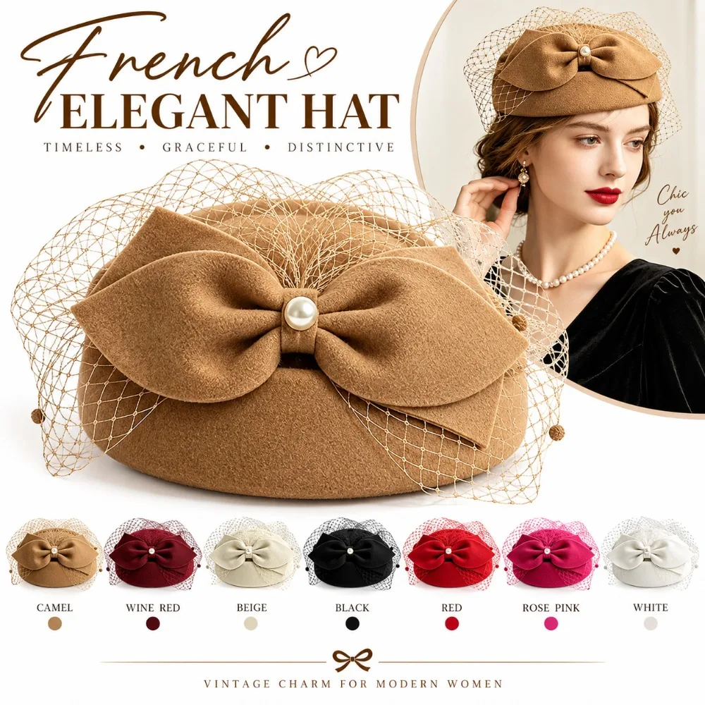 Fashion Elegant Mesh Wool Jazz Hat Warm Woolen Breathable Air Stewardess Cap British Style Hat Evening Cocktail